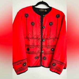 Allure Red and Black Embroidered Bomber Jacket